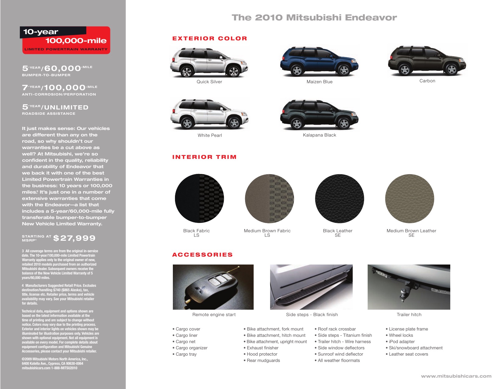 2010 Mitsubishi Endeavour Brochure Page 2